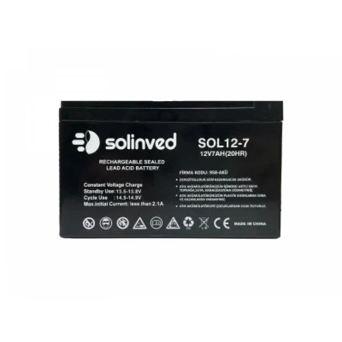 SOLİNVED 12V 7AH Ups Ve Alarm Aküsü