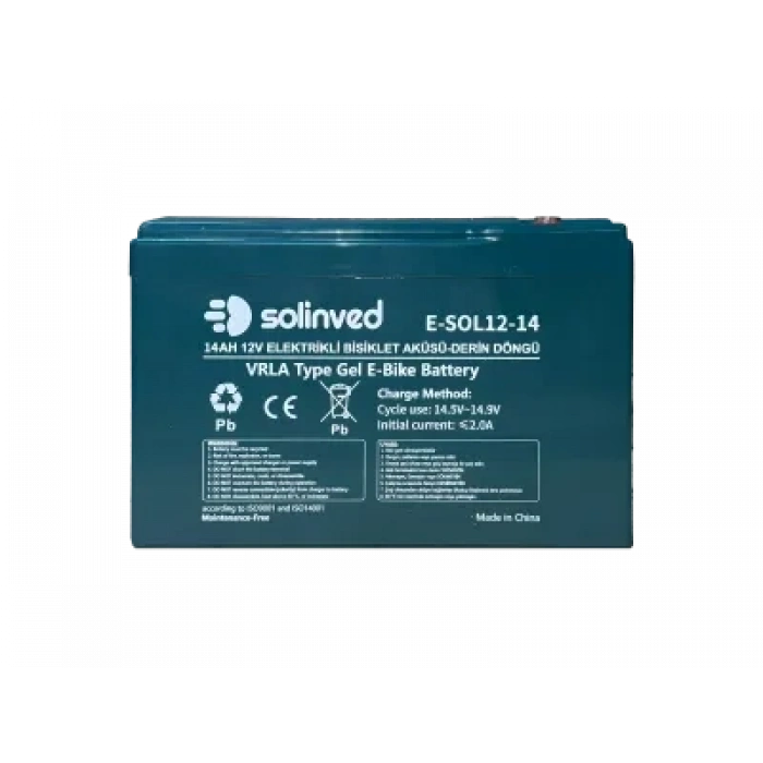 SOLİNVED 12V 14AH VRLA Tipi Elektrikli Bisiklet Aküsü