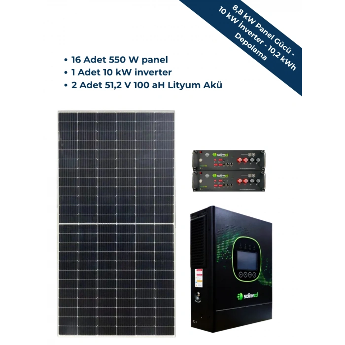VİLLA PAKETİ ( 8,8 kW Panel Gücü - 10 kW İnverter - 10,2 kWh Depolama)