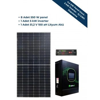 BAĞ EVİ PAKETİ ( 4,4 kW Panel Gücü - 5 kW İnverter - 5,1 kWh Depolama)