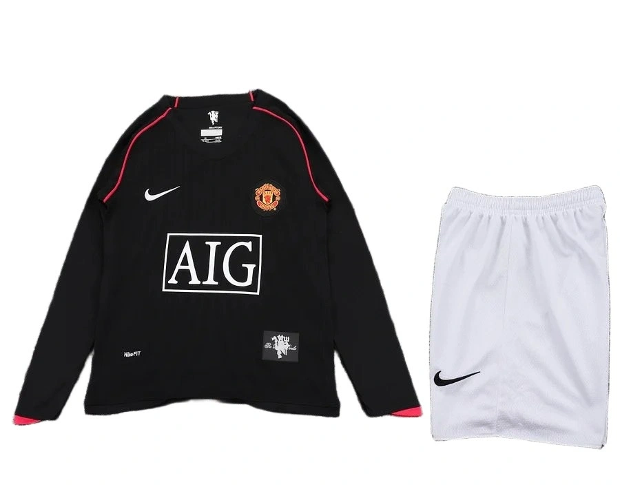 Manchester United 2007-2008 Retro Çocuk Uzun Kol Forma & Şort Seti Away