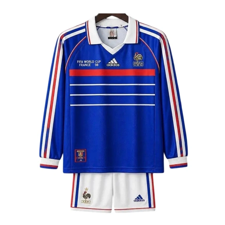 Fransa 1998 Retro Çocuk Uzun Kol Forma & Şort Seti Home