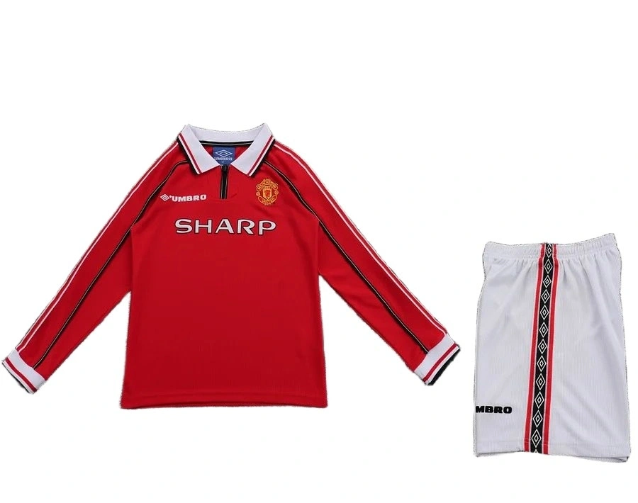 Manchester United 1998-1999 Retro Çocuk Uzun Kol Forma & Şort Seti Home