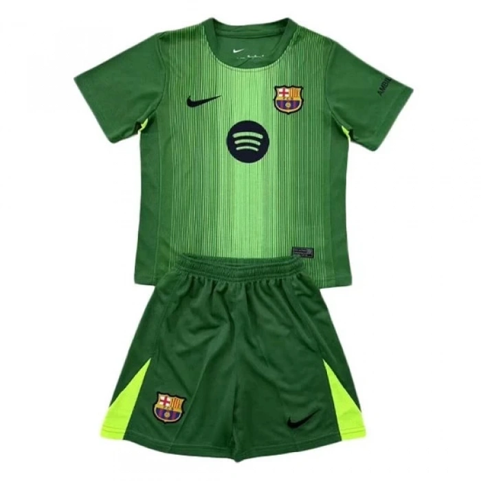 Barcelona 2025-2026 Çocuk Forma & Şort Seti Kaleci Yeşil