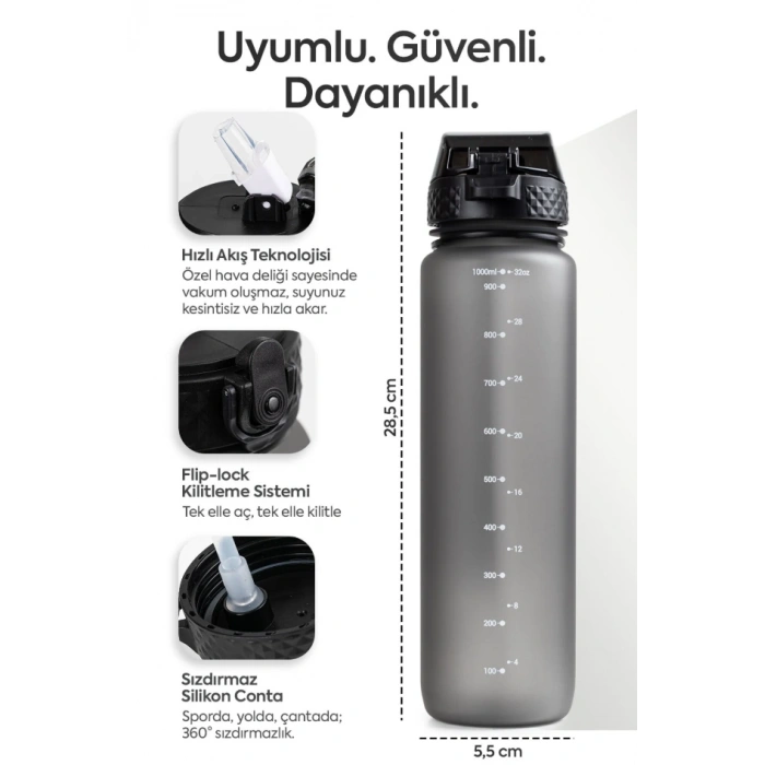 Cor Solis Tritan Suluk Pipetli 1 Litre Sporcu Su Matarası