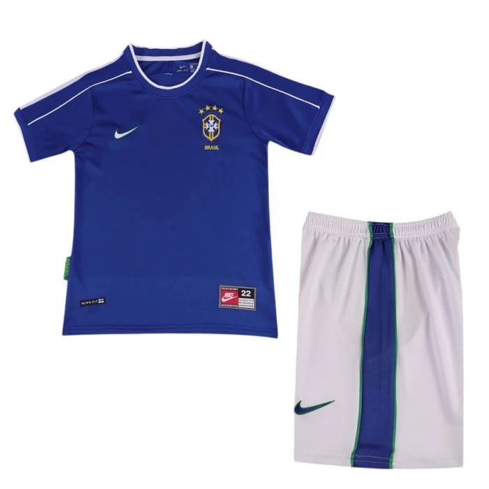 Brezilya 1998 Retro Çocuk Forma & Şort Seti Away