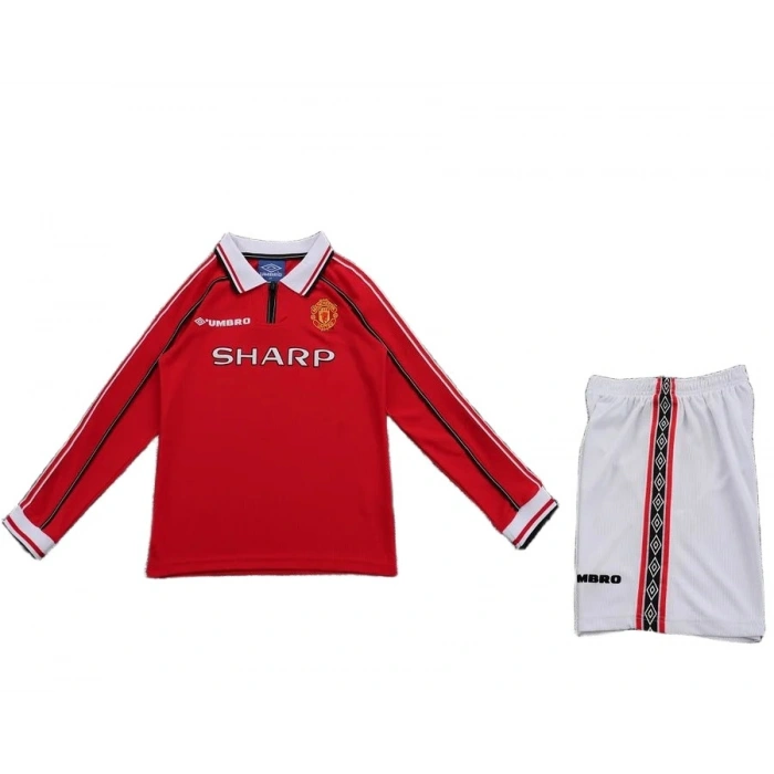 Manchester United 1998-1999 Retro Çocuk Uzun Kol Forma & Şort Seti Home
