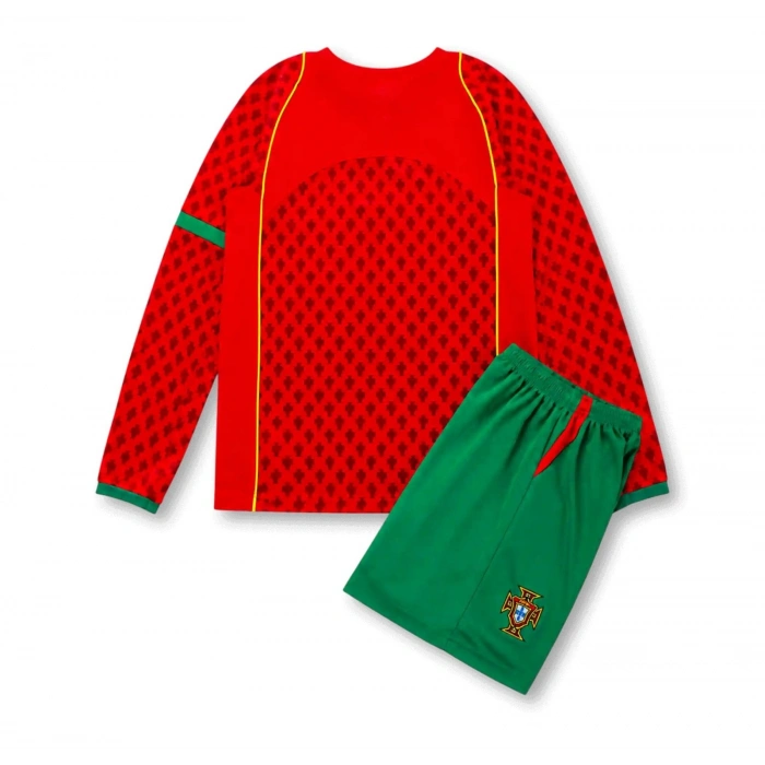 Portekiz 2004 Retro Çocuk Uzun Kol Forma & Şort Seti Home