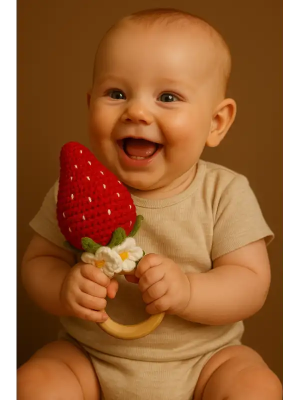 El Örmesi Çilek Desenli Çıngıraklı Bebek Oyuncağı