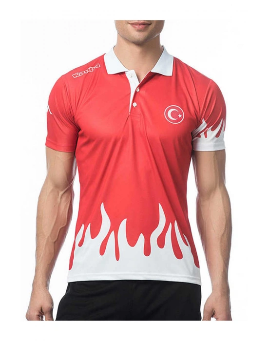 Kappa Türkiye Alev Desenli Polo Tişört - Kırmızı