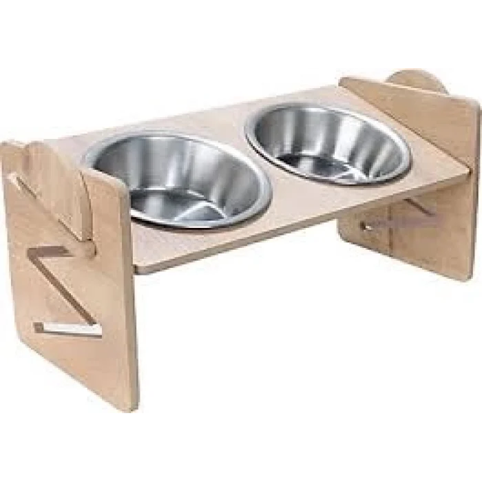 Ahşap 2li Kedi Mama Kabı