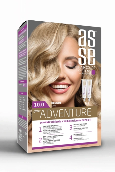 Asse Adventure Set Saç Boyası, Kalıcı ve Canlı Renkler 1+1 Kullanım Seti No10.0 Sarı