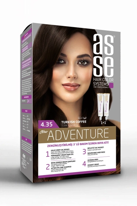 Asse Adventure Set Saç Boyası, Kalıcı ve Canlı Renkler 1+1 Kullanım Seti No4.35 Türk Kahvesi