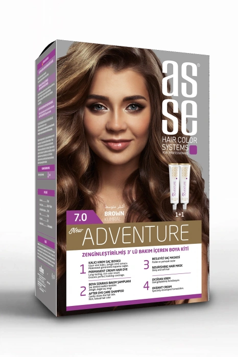 Asse Adventure Set Saç Boyası, Kalıcı ve Canlı Renkler 1+1 Kullanım Seti No7.0 Kumral