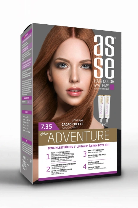 Asse Adventure Set Saç Boyası, Kalıcı ve Canlı Renkler 1+1 Kullanım Seti No7.35 Kakao Kahve