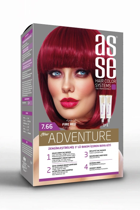 Asse Adventure Set Saç Boyası, Kalıcı ve Canlı Renkler 1+1 Kullanım Seti No7.66 Ateş Kızılı