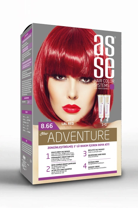 Asse Adventure Set Saç Boyası, Kalıcı ve Canlı Renkler 1+1 Kullanım Seti No8.66 Lal Kızıl