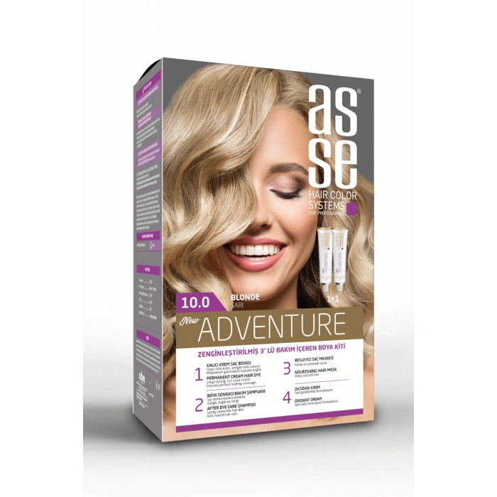 Asse Adventure Set Saç Boyası, Kalıcı ve Canlı Renkler 1+1 Kullanım Seti No10.0 Sarı