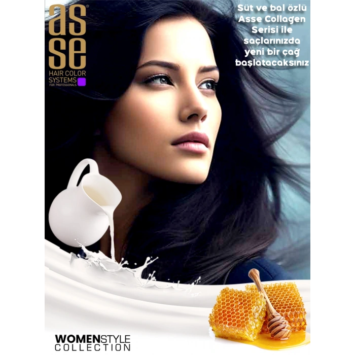 Asse Collagen Care Şampuan, Süt ve Bal Özlü Nemlendirici, Onarıcı, Koruyucu - Güçlü Saçlar 1000 ml.