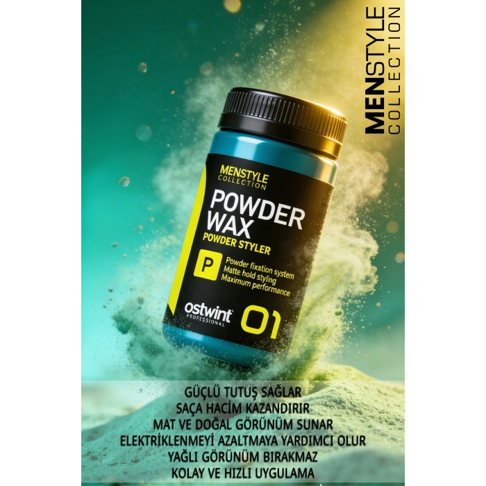 Ostwint Saç Şekillendirici Pudra - Toz Wax 20g Güçlü Tutuculuk, Mat Bitiriş, Hacim ve Doku, Yeşil