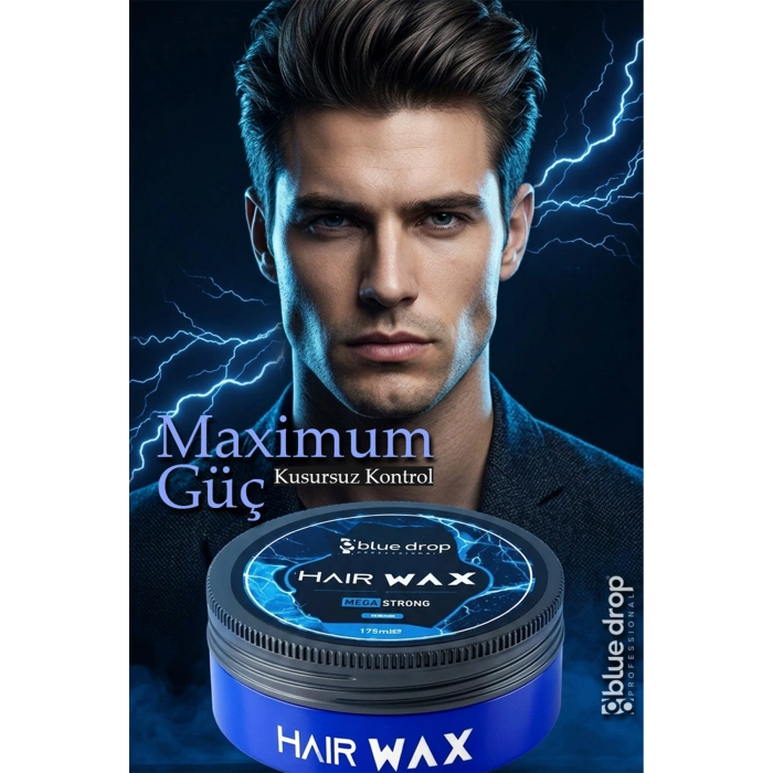 Blue Drop Professional Hair Wax – Mega Strong | Profesyonel Şekillendirme | Gün Boyu Kalıcı Etki 175 ml.