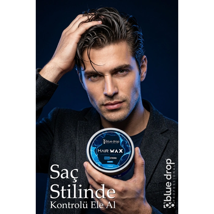 Blue Drop Professional Hair Wax – Mega Strong | Profesyonel Şekillendirme | Gün Boyu Kalıcı Etki 175 ml.