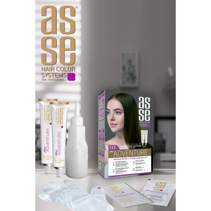 Asse Adventure Set Saç Boyası Kalıcı, Canlı Renkler 1+1 Kullanım Seti No7.11 Orta Doğal Zeytin Sarı