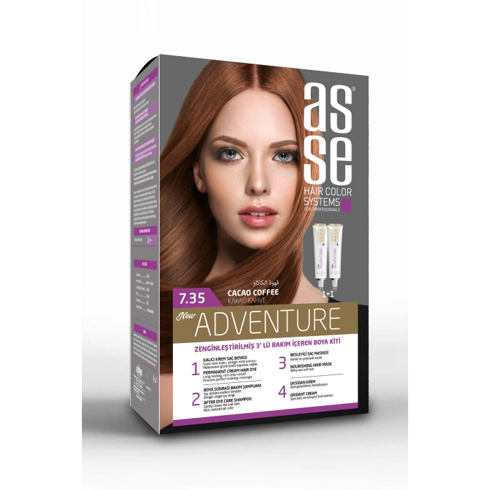 Asse Adventure Set Saç Boyası, Kalıcı ve Canlı Renkler 1+1 Kullanım Seti No7.35 Kakao Kahve