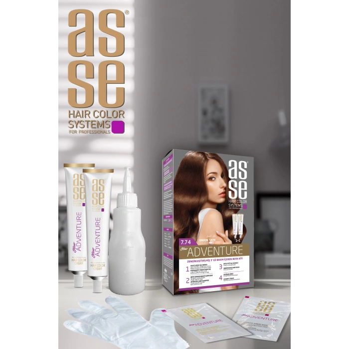 Asse Adventure Set Saç Boyası, Kalıcı ve Canlı Renkler 1+1 Kullanım Seti No7.74 Soğan Kabuğu