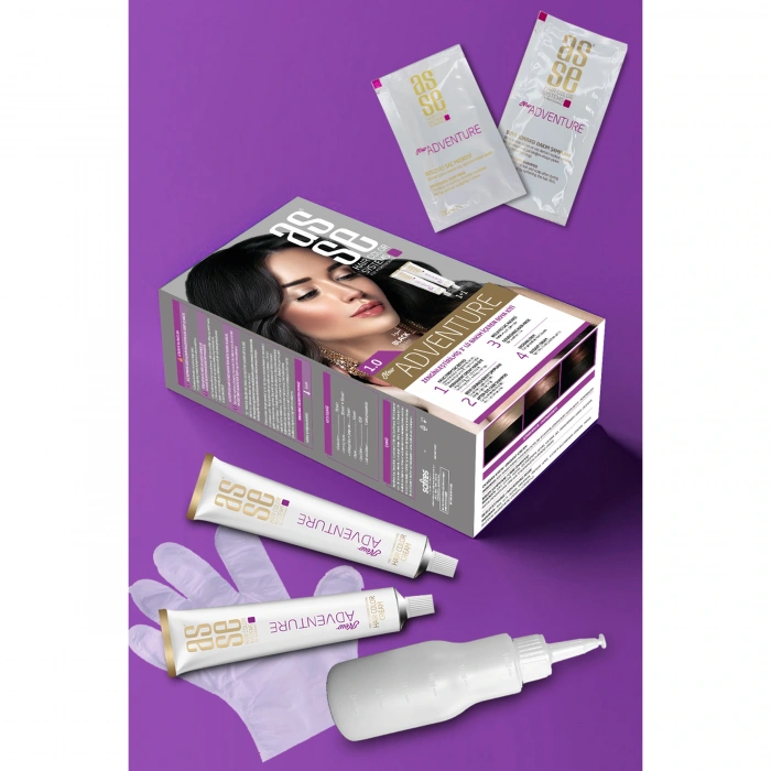 Asse Adventure Set Saç Boyası, Kalıcı ve Canlı Renkler 1+1 Kullanım Seti No1.0 Siyah
