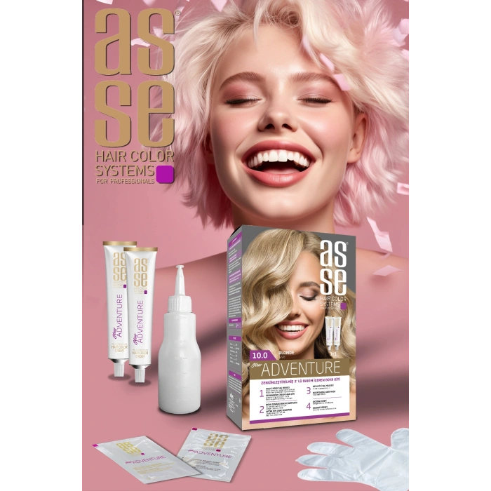 Asse Adventure Set Saç Boyası, Kalıcı ve Canlı Renkler 1+1 Kullanım Seti No10.0 Sarı