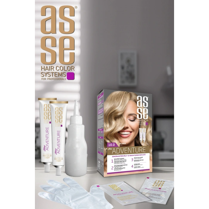 Asse Adventure Set Saç Boyası, Kalıcı ve Canlı Renkler 1+1 Kullanım Seti No10.0 Sarı