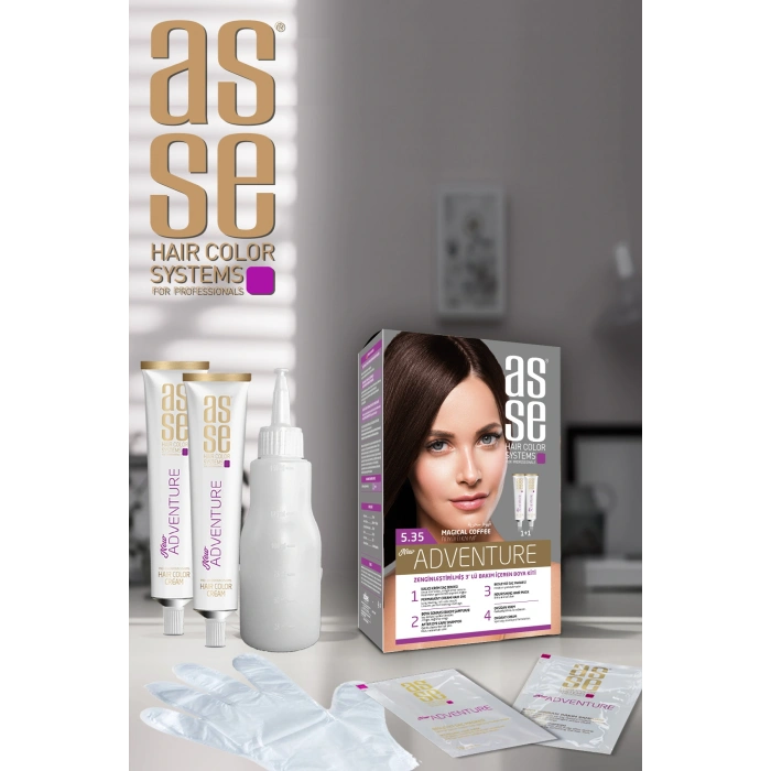 Asse Adventure Set Saç Boyası, Kalıcı ve Canlı Renkler 1+1 Kullanım Seti No5.35 Büyülü Kahve