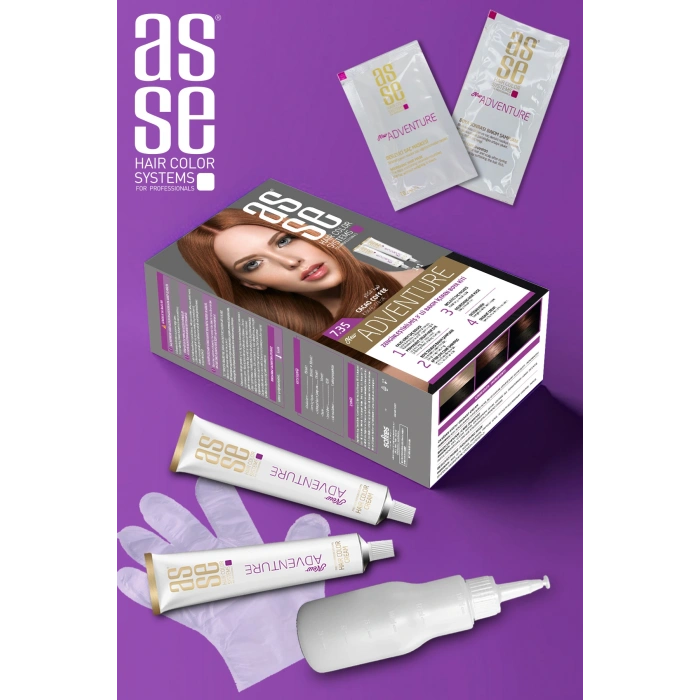 Asse Adventure Set Saç Boyası, Kalıcı ve Canlı Renkler 1+1 Kullanım Seti No7.35 Kakao Kahve