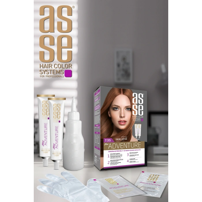 Asse Adventure Set Saç Boyası, Kalıcı ve Canlı Renkler 1+1 Kullanım Seti No7.35 Kakao Kahve