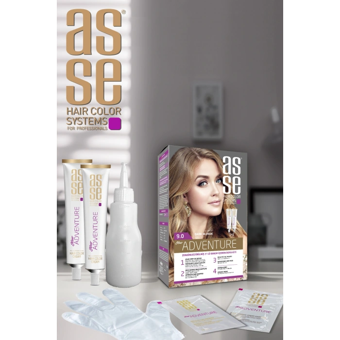 Asse Adventure Set Saç Boyası, Kalıcı ve Canlı Renkler 1+1 Kullanım Seti No9.0 Koyu Sarı