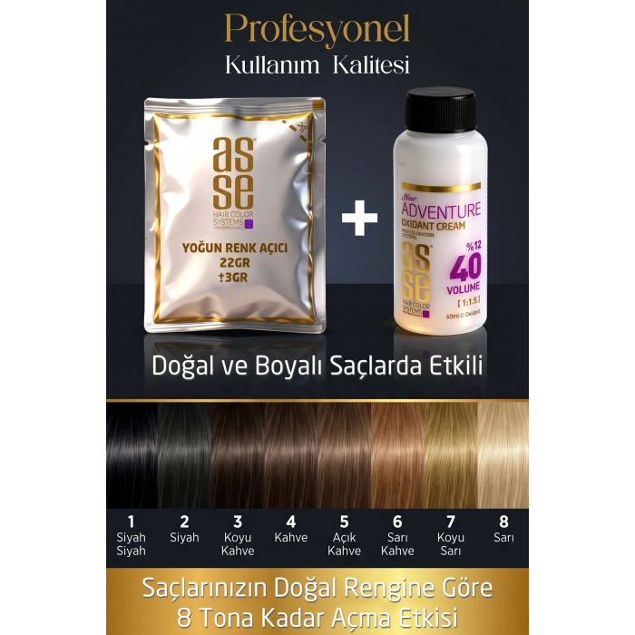 Asse Hair Colors For Professionals. Bleaching Powder - Ultra Yoğun Saç Renk Açıcı. Profesyonel Kullanım İçin. Ultra Bağ Güçlendirici Formülüyle 8 Tona Kadar Açma, Saçı Güçlendirir ve Korur