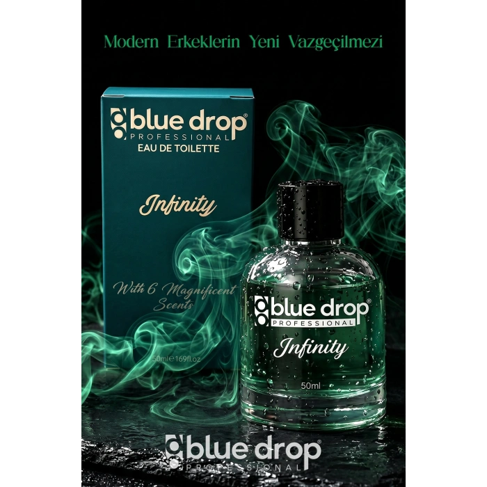 Blue Drop Infinity Premium Erkek Parfümü 50 ml – Kalıcı Erkek Kokusu, Ferah Bergamot, Siyah Çay, Ambroxan ve Misk Notalarıyla Maskülen Koku • Ferahlığın Gücü • Karizmanın İmzası