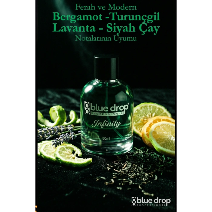 Blue Drop Infinity Premium Erkek Parfümü 50 ml – Kalıcı Erkek Kokusu, Ferah Bergamot, Siyah Çay, Ambroxan ve Misk Notalarıyla Maskülen Koku • Ferahlığın Gücü • Karizmanın İmzası