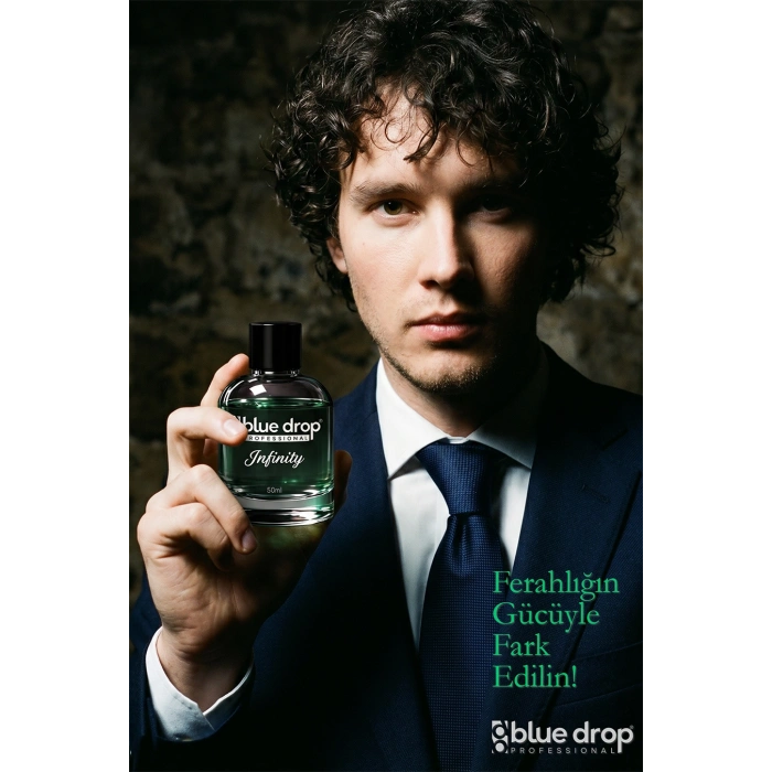 Blue Drop Infinity Premium Erkek Parfümü 50 ml – Kalıcı Erkek Kokusu, Ferah Bergamot, Siyah Çay, Ambroxan ve Misk Notalarıyla Maskülen Koku • Ferahlığın Gücü • Karizmanın İmzası