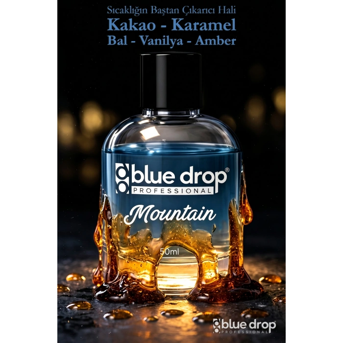 Blue Drop Mountain Premium Erkek Parfümü 50 ml – Kalıcı Erkek Kokusu. Kakao Açılışı, Bal ve Karamel, Vanilya ve Amber Notaları. İlk Anda Cesur. Zamanla Sıcak. Sonunda Unutulmaz.
