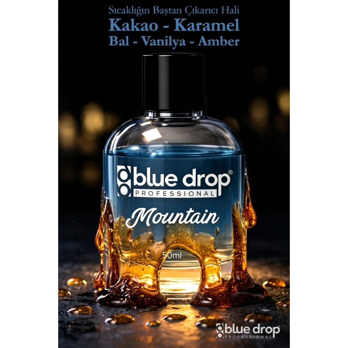Blue Drop Mountain Premium Erkek Parfümü 50 ml – Kalıcı Erkek Kokusu. Kakao Açılışı, Bal ve Karamel, Vanilya ve Amber Notaları. İlk Anda Cesur. Zamanla Sıcak. Sonunda Unutulmaz.