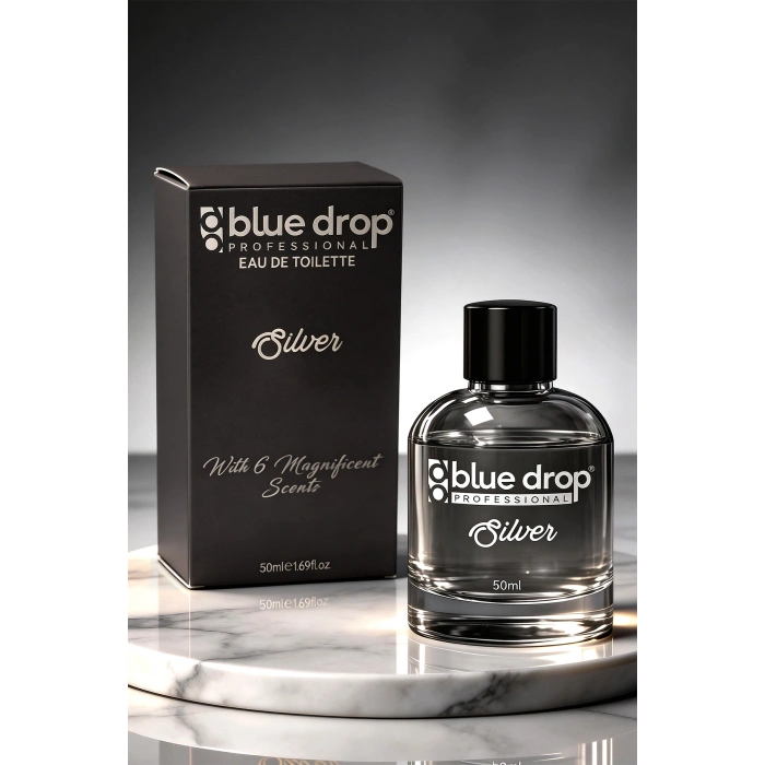 Blue Drop Silver Premium Erkek Parfümü 50 ml – Bergamot Enerjisi • Paçulinin Sofistike Dokunuşu • Misk Notaları. Kalıcı ve Karizmatik Bir İz Bırakır.