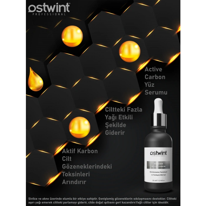 Ostwint Leke Karşıtı AHA+BHA Aktif Karbon Sivilce Ölü Hücre Yaşlanma Güneş Hasarı Karşıtı Yüz Serumu