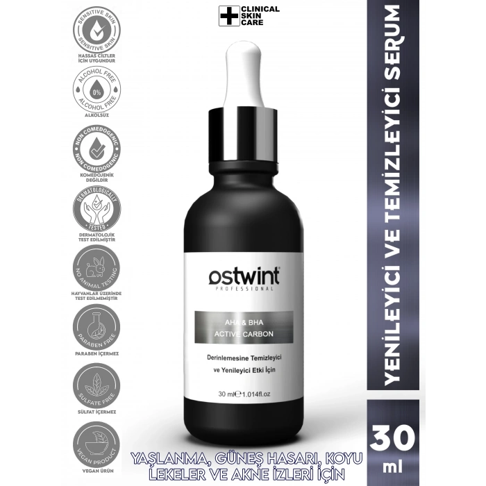 Ostwint Leke Karşıtı AHA+BHA Aktif Karbon Sivilce Ölü Hücre Yaşlanma Güneş Hasarı Karşıtı Yüz Serumu