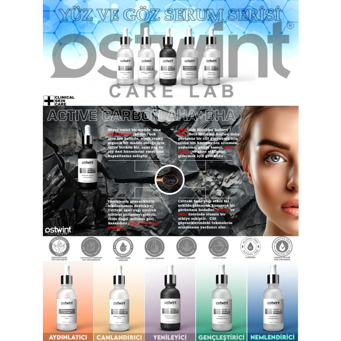 Ostwint Leke Karşıtı AHA+BHA Aktif Karbon Sivilce Ölü Hücre Yaşlanma Güneş Hasarı Karşıtı Yüz Serumu