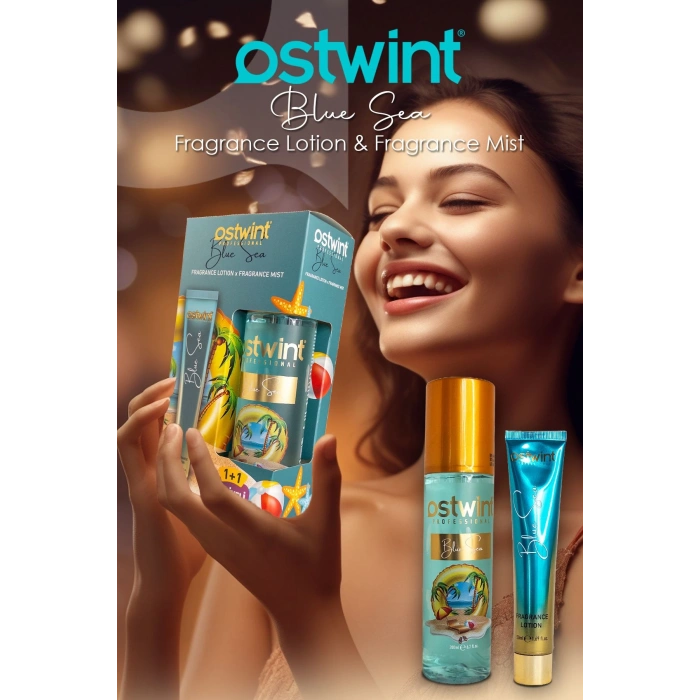 Ostwint Blue Sea Vücut Spreyi 200ml ve Vücut Kremi 50ml Set Ferahlatıcı Deniz Esintisi Çiçeksi Parfüm Kokusu