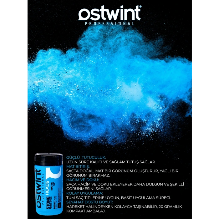 Ostwint Saç Şekillendirici Pudra - Toz Wax, 20g Güçlü Tutuculuk, Mat Bitiriş, Hacim ve Doku, Mavi
