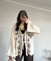 Çiçek Desen Müslin Kimono Bej