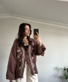 Çiçek Desen Müslin Kimono Kahve